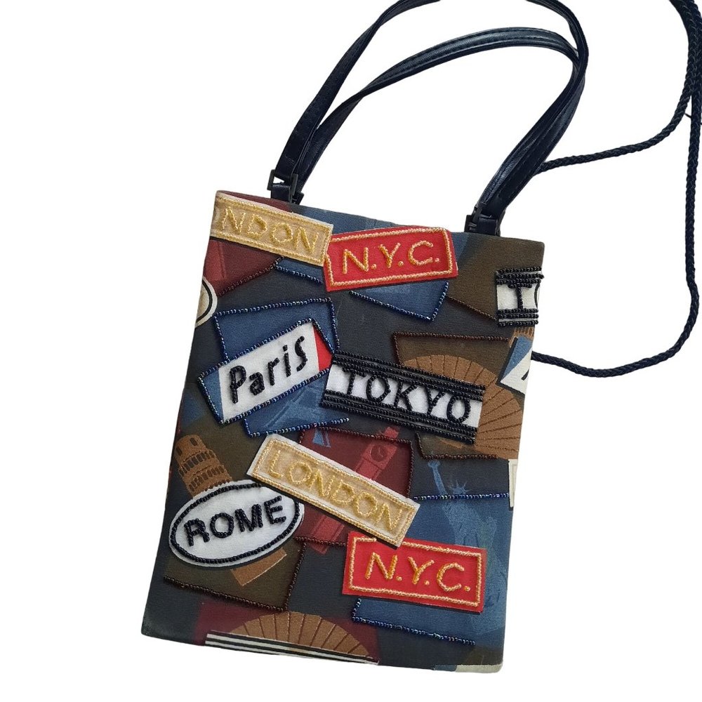 Vintage Beaded Purse World Traveler NYC Paris Rome Tokyo London